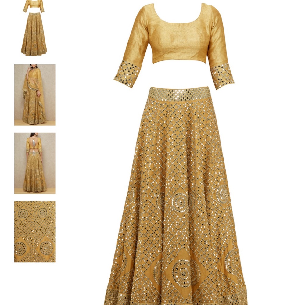 Abhinav Mishra Mustard Gold Heavy Mirror Work Lehenga Set